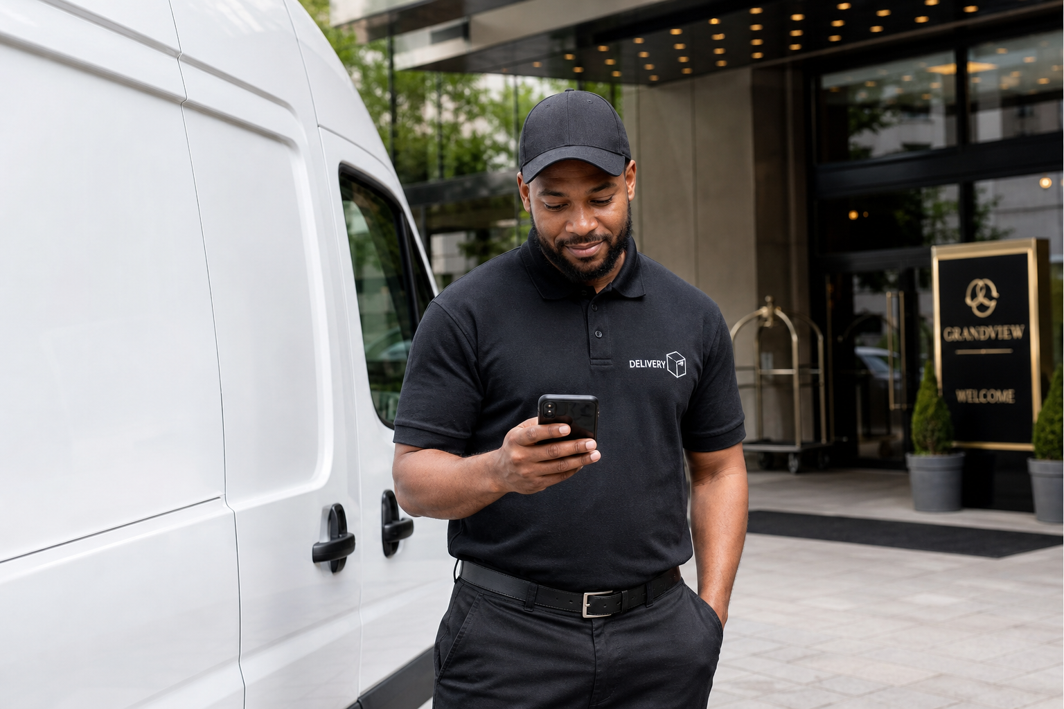 Delivery driver reviewing a new job assignment on a smartphone